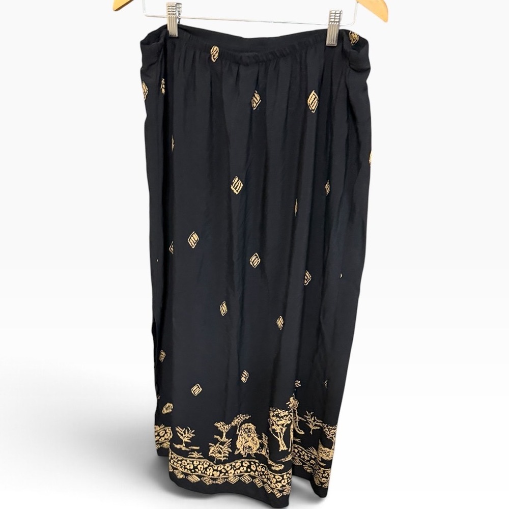Alfred Dunner Skirt Women 18 Black Safari Print Vintage Midi Elastic Waist USA
